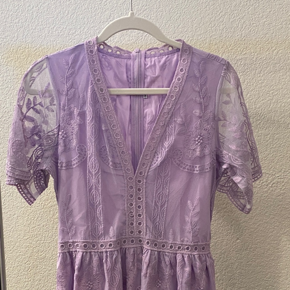 Bright Lavender Long Lace Dress
